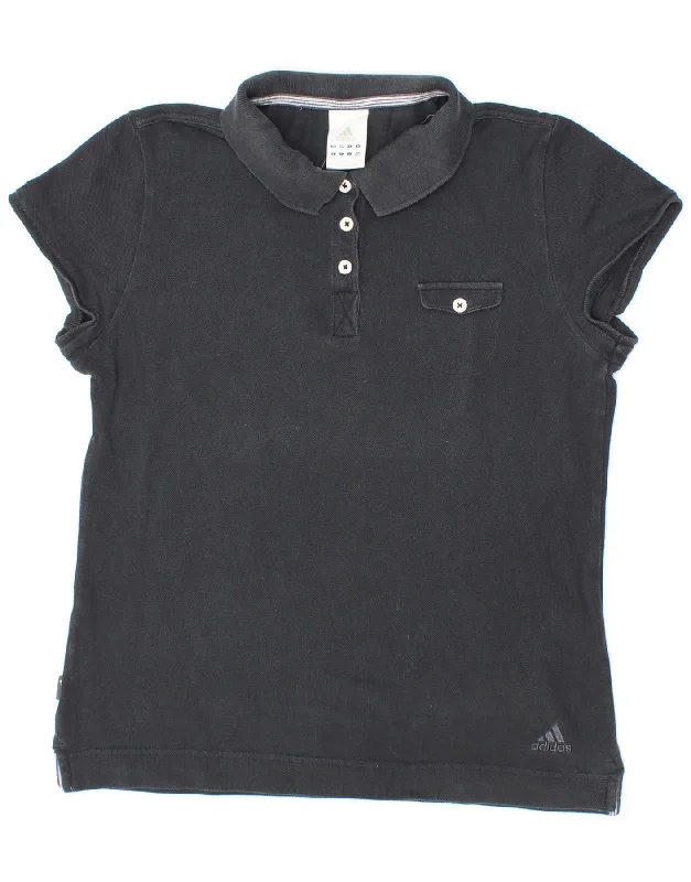 ADIDAS Womens Polo Shirt UK 14 Medium Black Cotton Casual Oversized Short Shirt