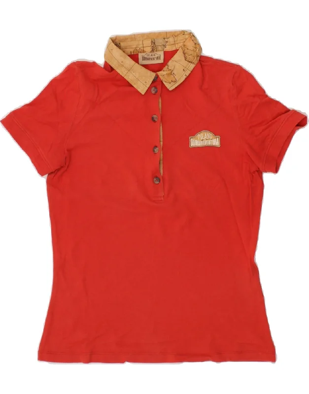 ALVIERO MARTINI Womens Polo Shirt IT 38 XS Red Relaxed Fit Short Sleeve Top