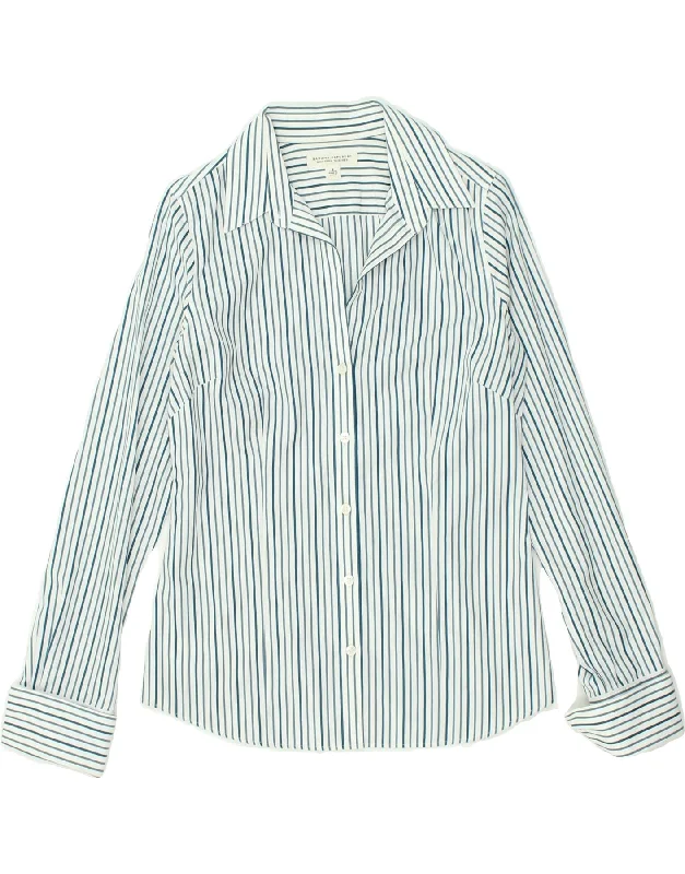 BANANA REPUBLIC Womens Shirt US 8 Medium Blue Striped Cotton Relaxed Fit Short Blouse