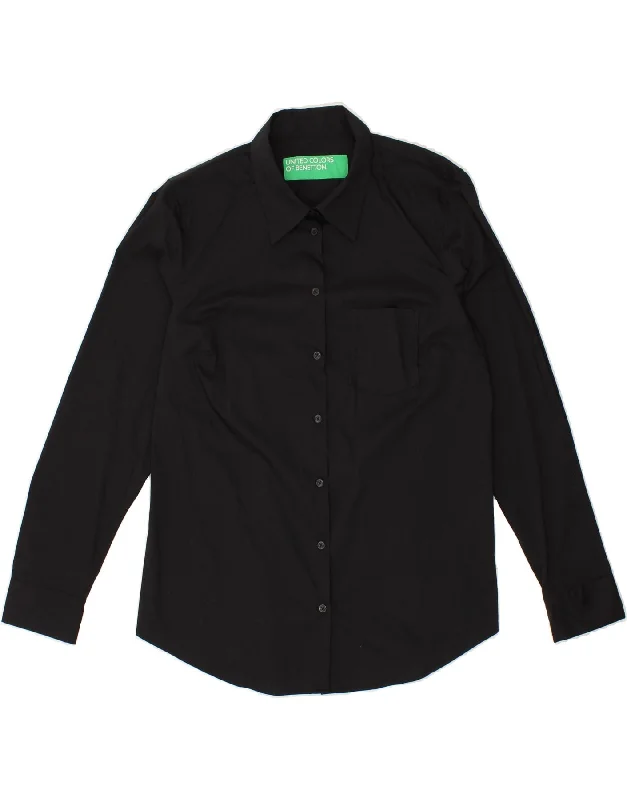 BENETTON Womens Shirt UK 16 Large Black Elegant Button-Down Short Shirt