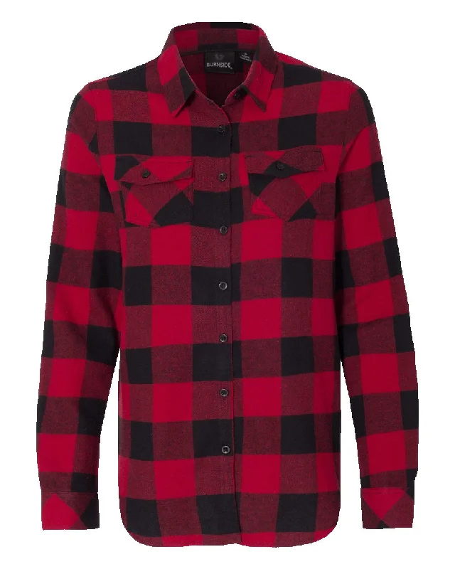 Burnside Women's Yarn-Dyed Long Sleeve Flannel Shirt Stylish Crew Neck Shirt