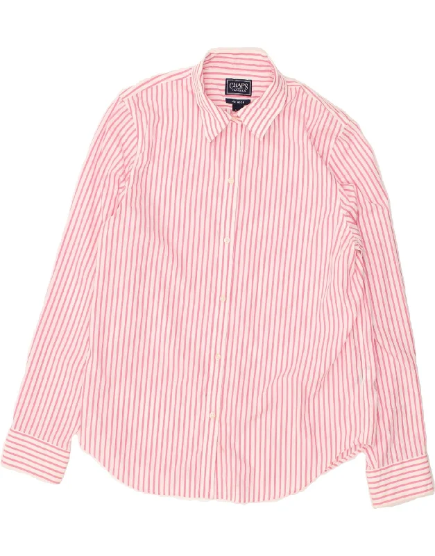 CHAPS Womens Shirt UK 16 Large Pink Striped Cotton Classic Basic Short Shirt