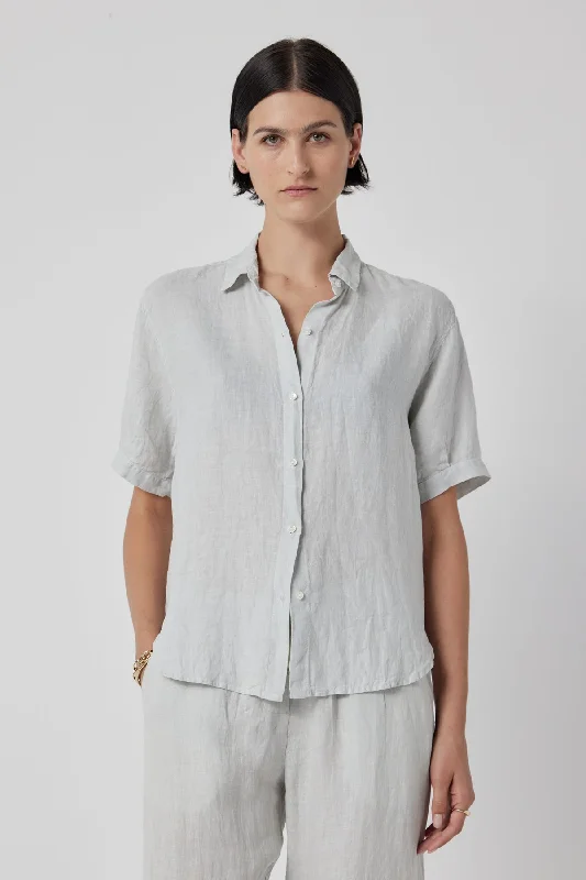 CLAREMONT LINEN SHIRT Elegant High-Low Short Shirt