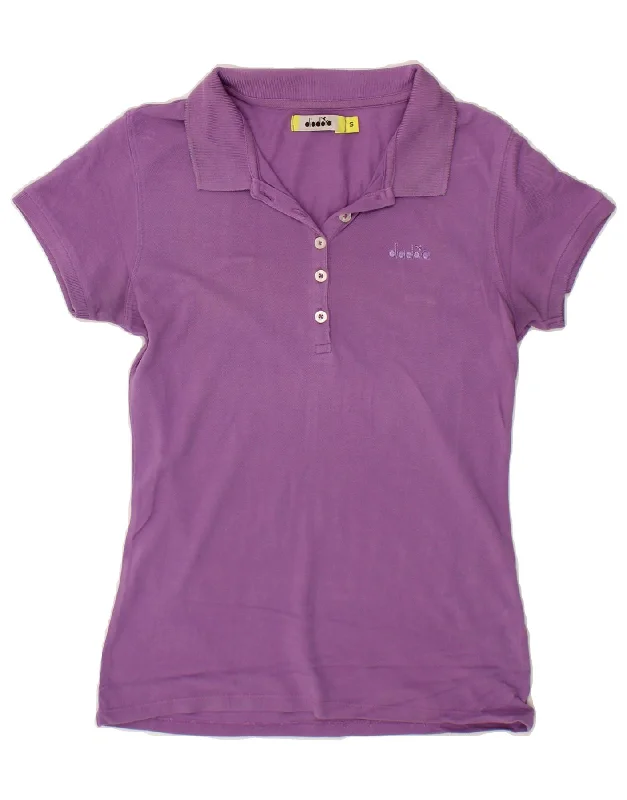 DIADORA Womens Polo Shirt UK 10 Small Purple Cotton Relaxed Fit Short Sleeve Top