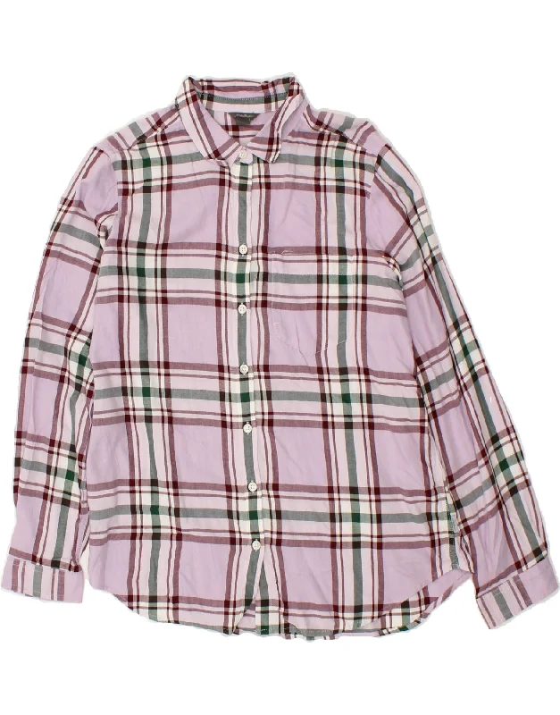 EDDIE BAUER Womens Shirt UK 14 Medium Pink Check Cotton Soft Silk Short Sleeve