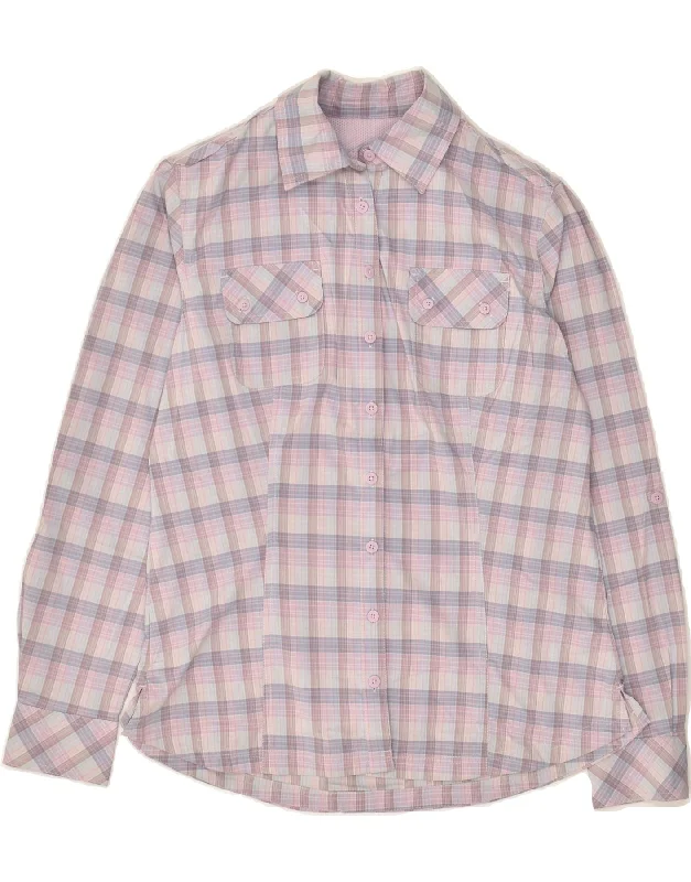 EDDIE BAUER Womens Shirt UK 14 Medium Pink Check Polyester Modern Short Sleeve Top