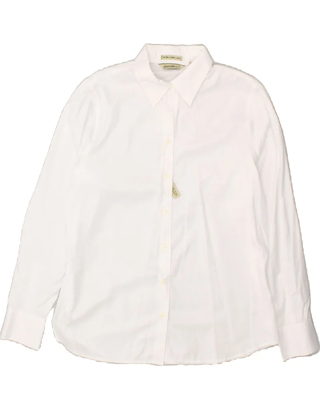 EDDIE BAUER Womens Shirt UK 16 Large White Cotton Relaxed Button-Down Short Shirt