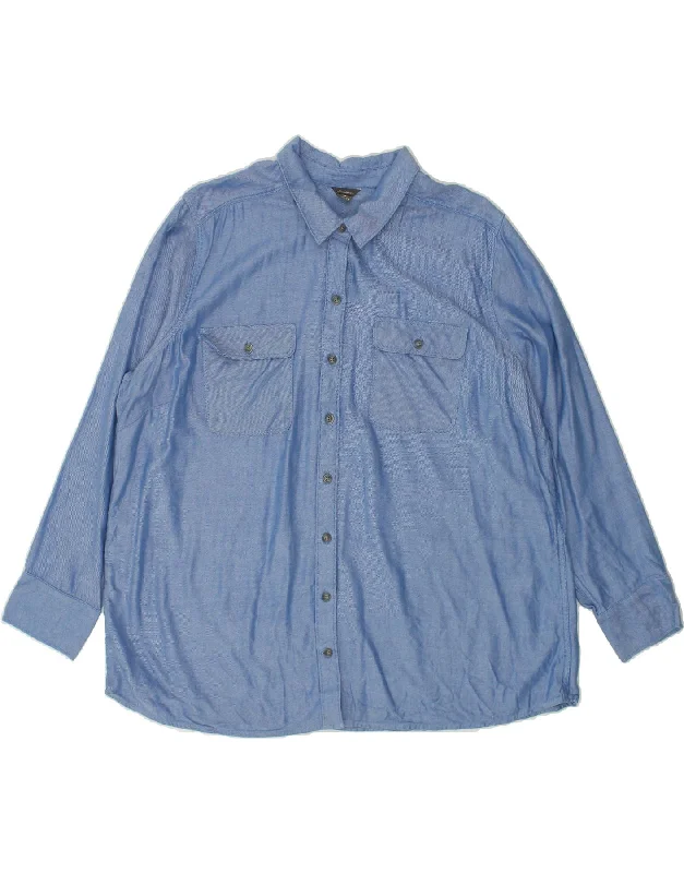 EDDIE BAUER Womens Shirt UK 20 2XL Blue Cotton Fashionable Rounded Short Shirt