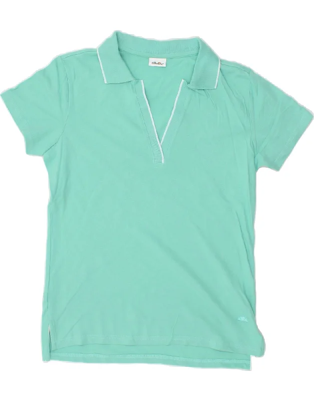 ELLESSE Womens Polo Shirt UK 14 Medium Turquoise Cotton Casual Button-Down Short Shirt