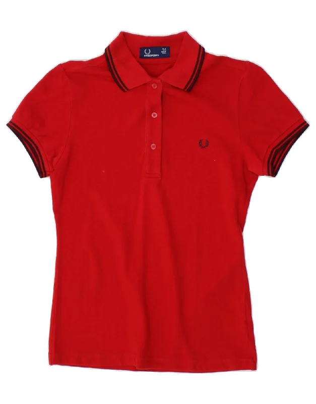 FRED PERRY Womens Polo shirt UK 10 Small  Red Cotton Trendy Summer Short Sleeve