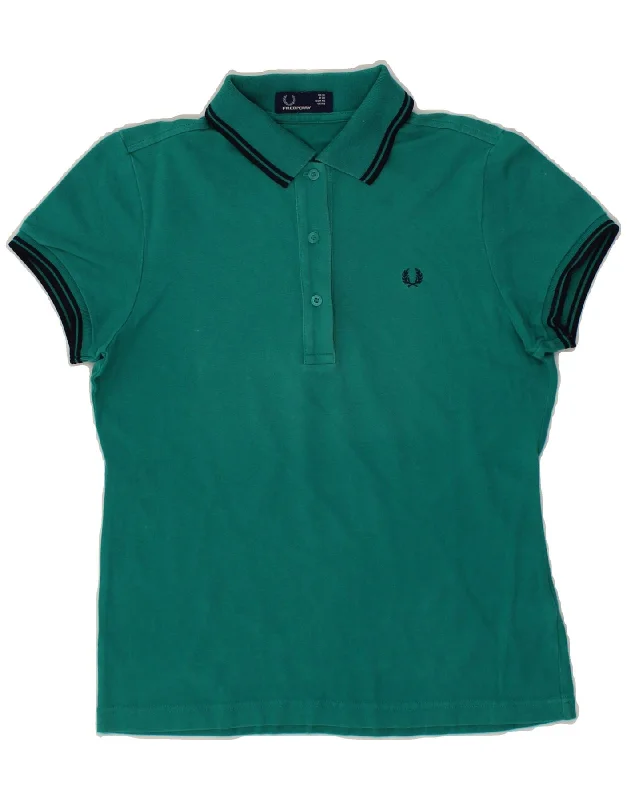 FRED PERRY Womens Polo Shirt UK 12 Medium Green Cotton Comfortable Summer Short Shirt