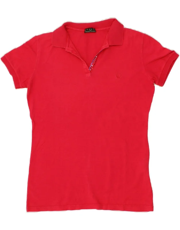 FRED PERRY Womens Polo Shirt UK 14 Large Red Cotton Comfortable Summer Short Shirt