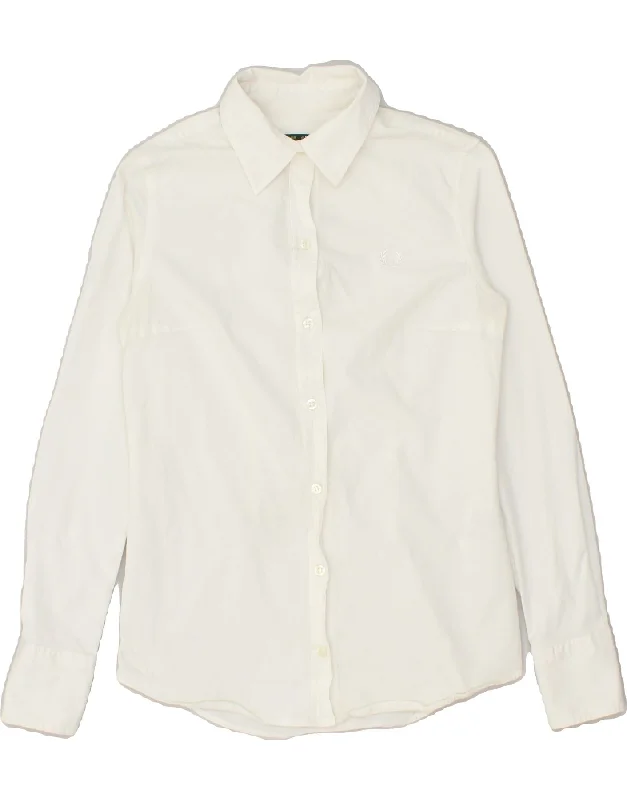 FRED PERRY Womens Shirt UK 6 XS White Cotton Trendy Turtleneck Short Shirt