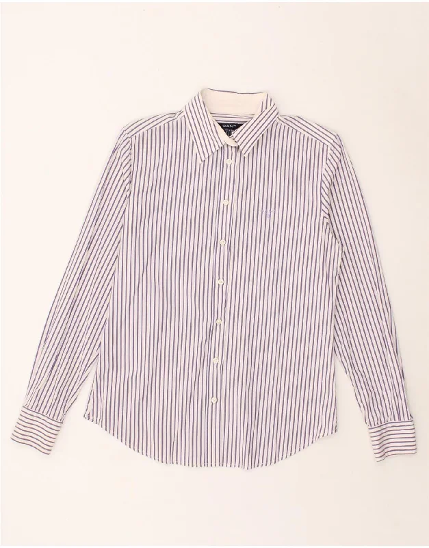 GANT Womens Shirt UK 14 Large Purple Striped Cotton Stylish Printed Short Shirt