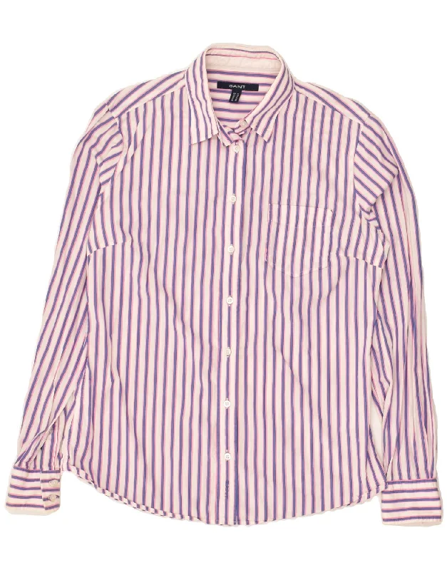 GANT Womens Shirt UK 14 Medium  Pink Striped Cotton Comfortable Short Sleeve Blouse