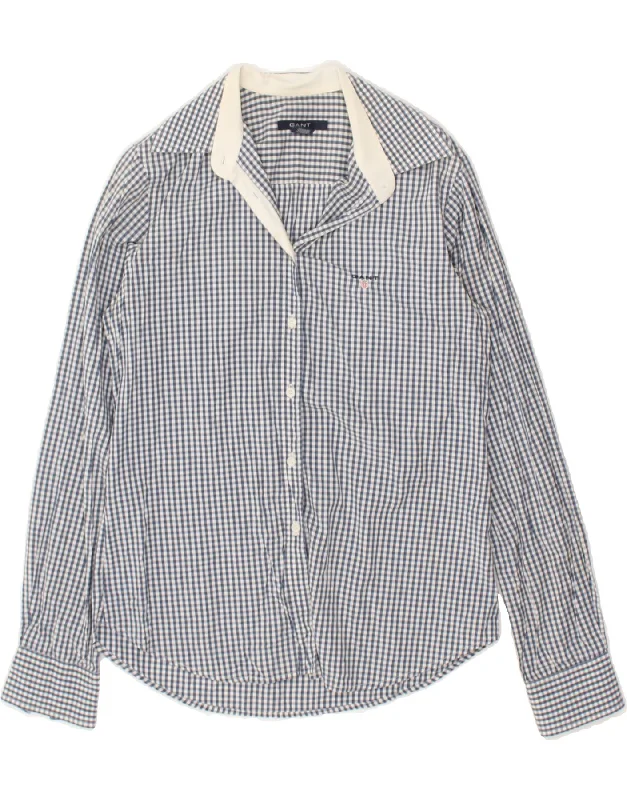 GANT Womens Shirt UK12 Medium  Blue Gingham Cotton Relaxed Fit Short Tunic