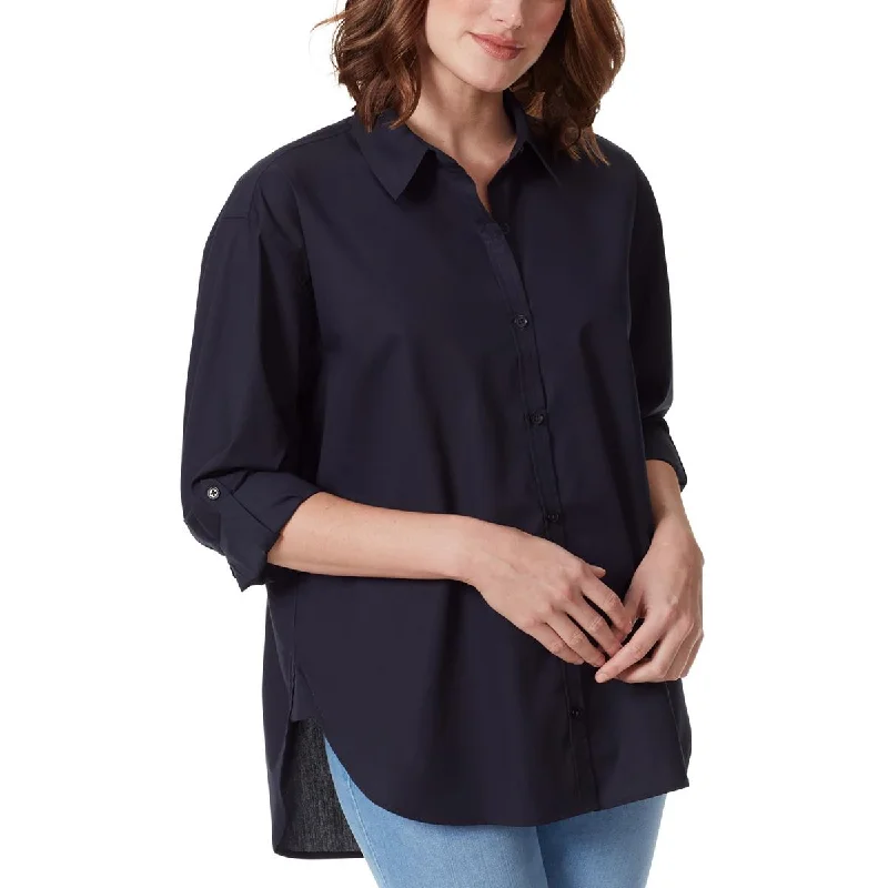 Gloria Vanderbilt Womens Amanda Shirt Adjustable Sleeves Oversized Blouse Classic Short Sleeve Tunic