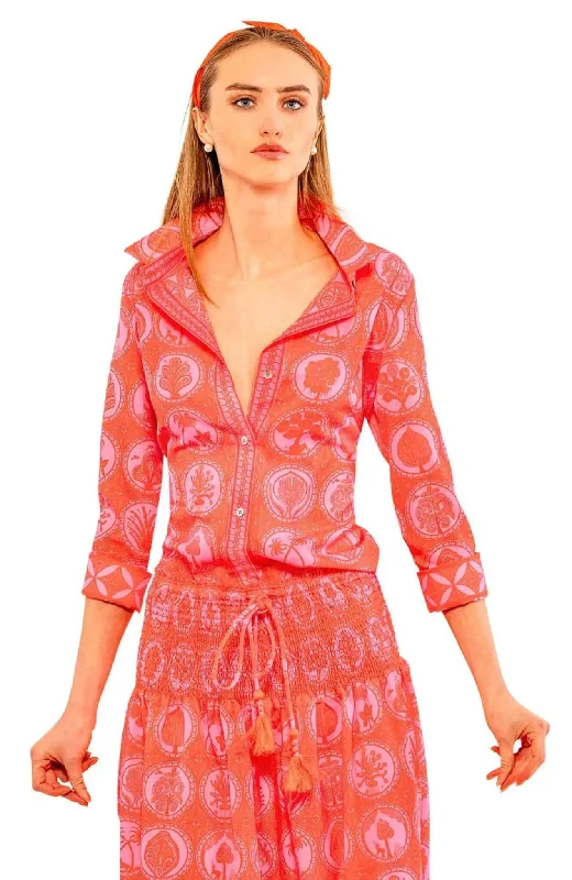 Gretchen Scott Boyfriend Shirt - Circle Of Love - Pink/Red* Relaxed Cotton Short Shirt