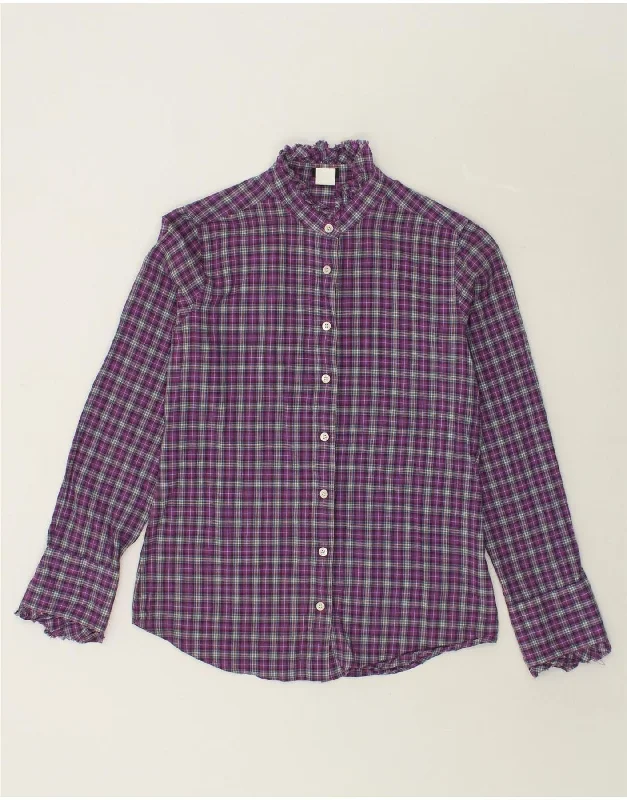 J. CREW Womens Shirt UK 10 Small Purple Check Cotton Fashionable Tied Short Sleeve