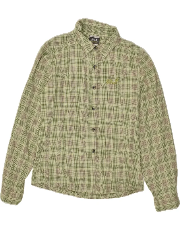 JACK WOLFSKIN Womens Shirt UK 12 Medium Green Check Polyamide Stylish Casual Short Tee