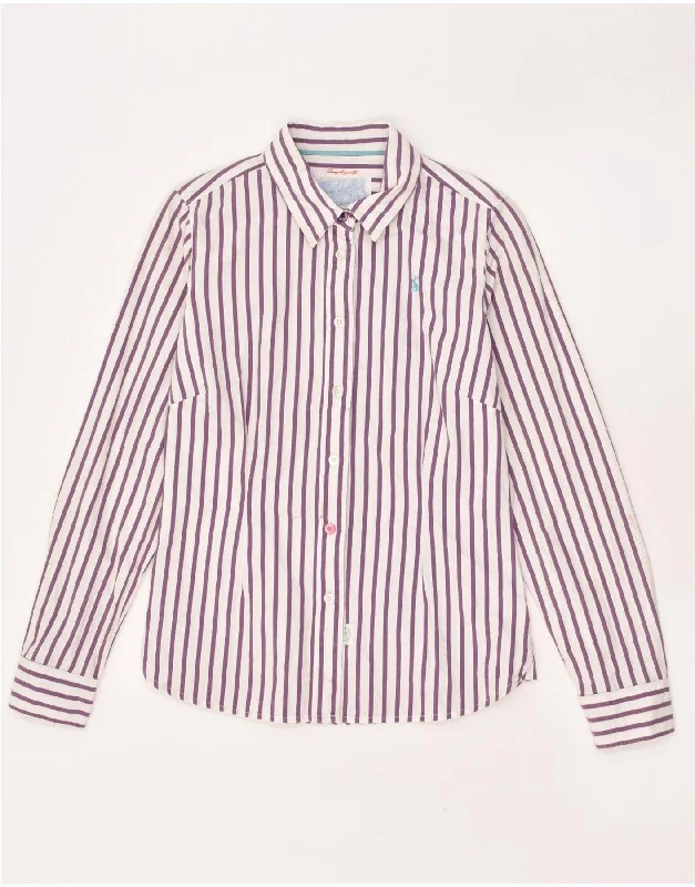 JOULES Womens Shirt UK 10 Small Purple Striped Cotton Trendy Turtleneck Short Shirt