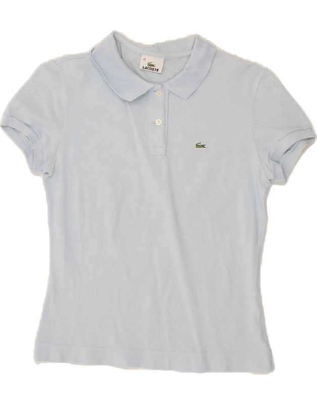 LACOSTE Womens Polo Shirt Size 40 Medium Blue Cotton Cozy Striped Short Sleeve