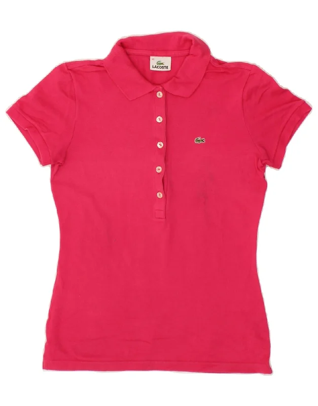 LACOSTE Womens Polo Shirt Size 40  Medium Pink Cotton Casual Button-Up Short Tee