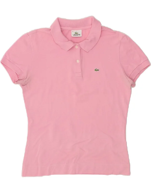 LACOSTE Womens Polo Shirt Size 42 Large Pink Cotton Cozy Linen Short Shirt