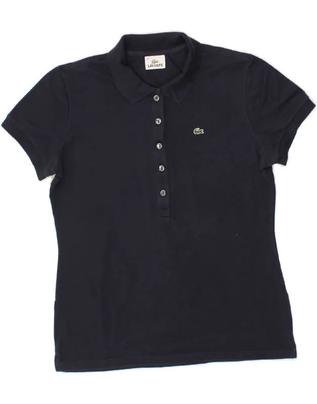 LACOSTE Womens Polo Shirt Size 44 Large Navy Blue Cotton Comfortable Short Sleeve Tee