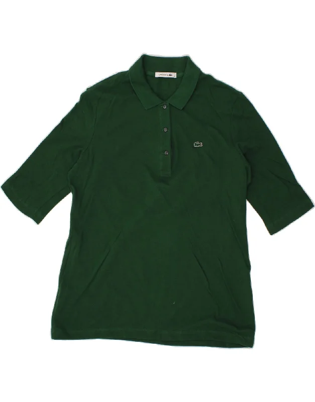 LACOSTE Womens Polo Shirt Size 46 XL Green Cotton Elegant Draped Short Sleeve