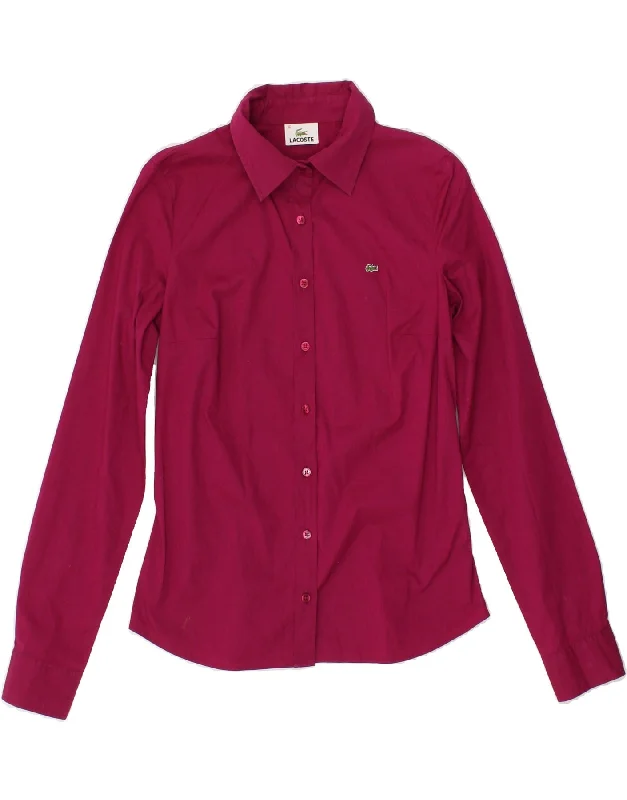 LACOSTE Womens Shirt Size 36 Small Burgundy Cotton Relaxed Fit Short Blouse