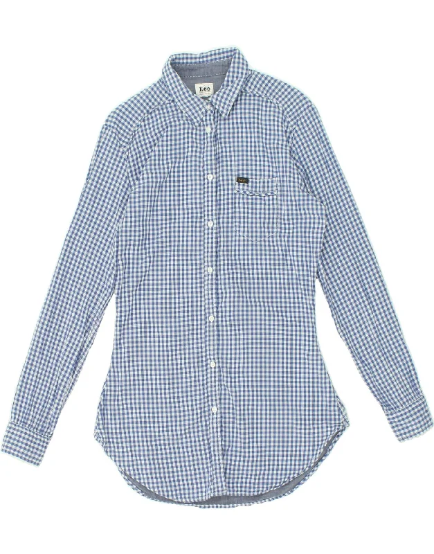 LEE Womens Shirt UK 14 Medium Blue Gingham Relaxed Fit Short Tunic