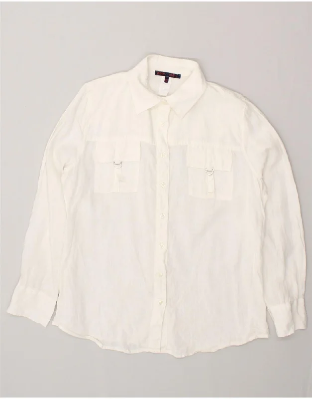 LES COPAINS Womens Shirt IT 48 XL White Fashionable Rounded Short Shirt