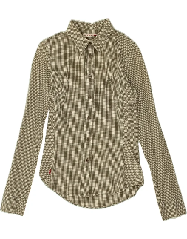 LEVI'S Womens Shirt UK 6 XS Khaki Gingham Cotton Comfortable Loose Short Sleeve