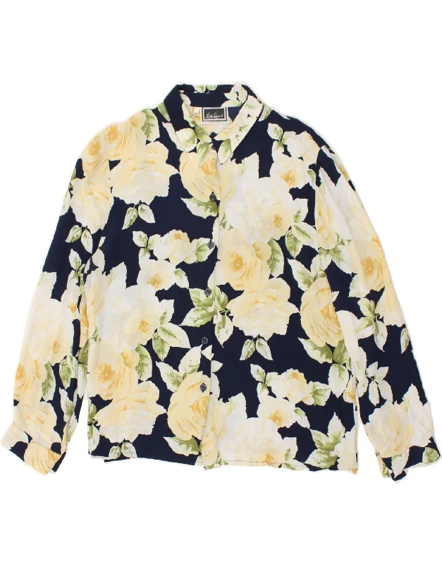 LUISA SPAGNOLI Womens Shirt IT 48 XL Navy Blue Floral Relaxed Cotton Short Shirt