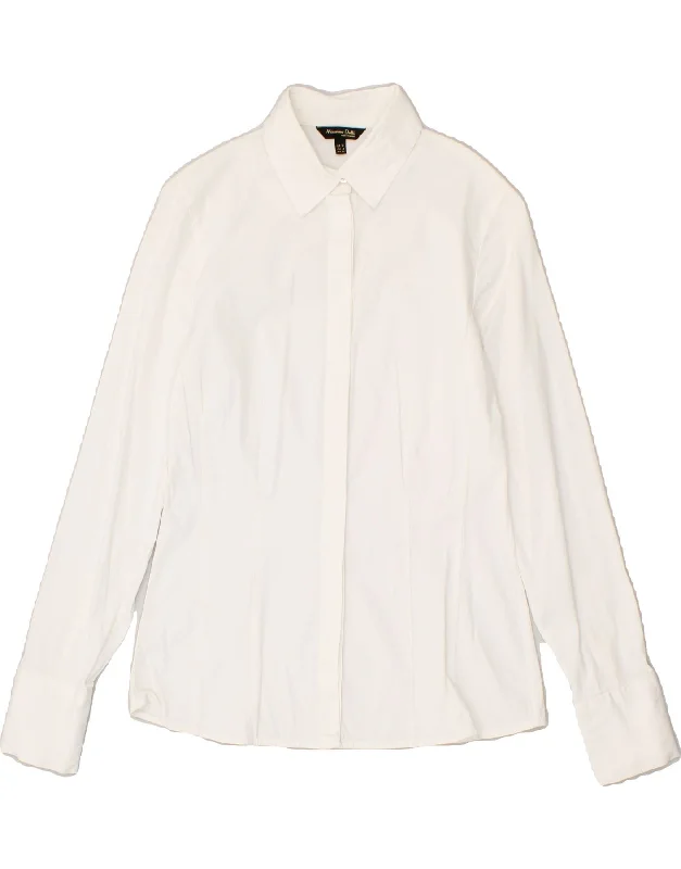 MASSIMO DUTTI Womens Shirt US 4 Small White Cotton Casual Ruffle Short Shirt