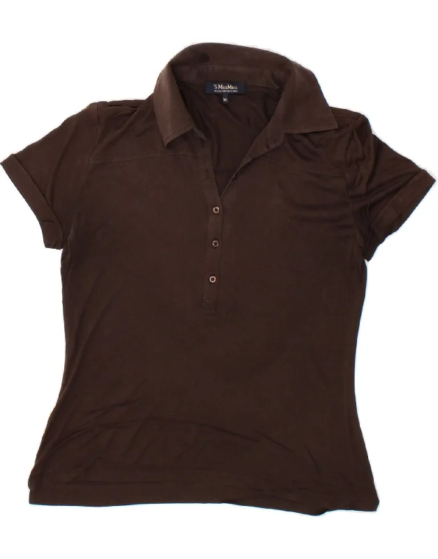 MAX MARA Womens Polo Shirt UK 18 XL Brown Comfortable Short Sleeve Blouse