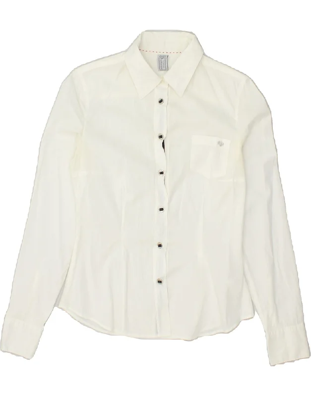 MURPHY & NYE Womens Shirt UK 6 XS White Cotton Elegant Draped Short Sleeve