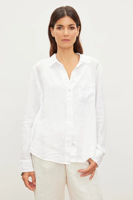 NATALIA LINEN BUTTON-UP SHIRT Cozy Cotton Short Tee