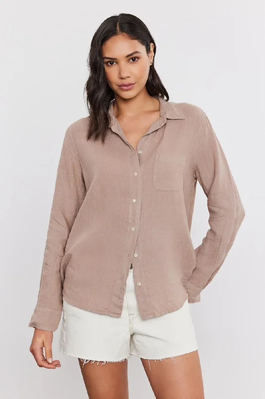 NATALIA LINEN BUTTON-UP SHIRT Relaxed Cotton Short Shirt