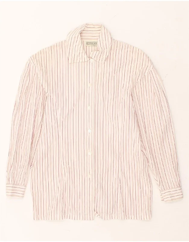 PENNY BLACK Womens Shirt IT 42 Medium Pink Striped Cotton Comfortable Stretch Short Shirt