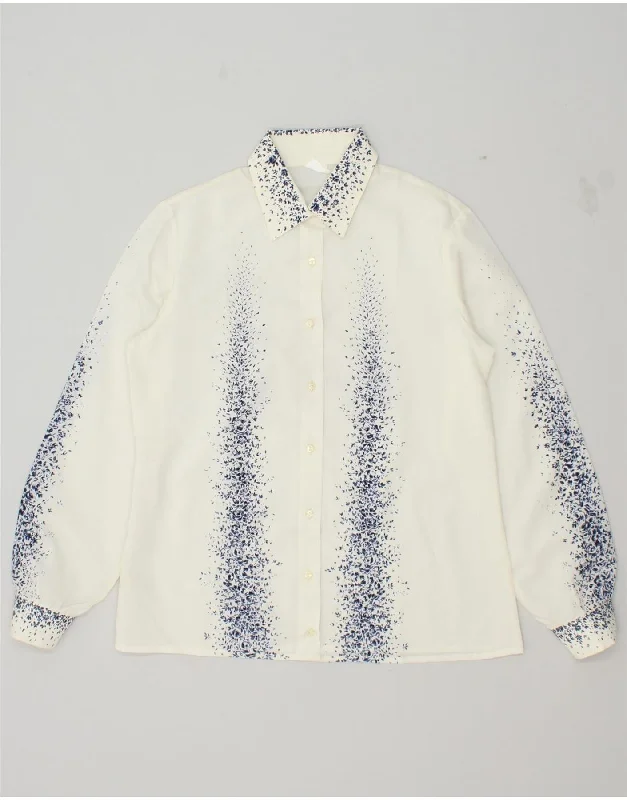 PRIMAVERA FIRENZE Womens Shirt UK 14 Large White Floral Polyester Comfortable Loose Short Sleeve