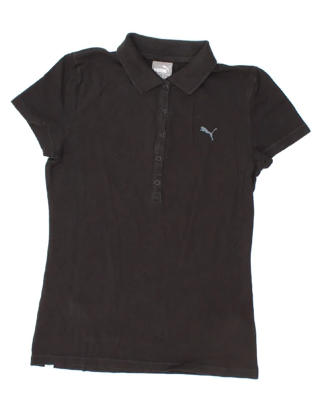 PUMA Womens Polo Shirt UK 10 Small Black Cotton Relaxed Fit Short Blouse