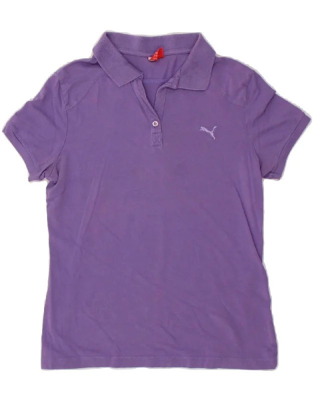 PUMA Womens Polo Shirt UK 12 Medium  Purple Trendy Tie-Front Short Shirt