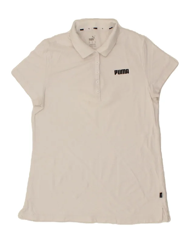 PUMA Womens Polo Shirt UK 12 Medium White Cotton Soft Silk Short Sleeve