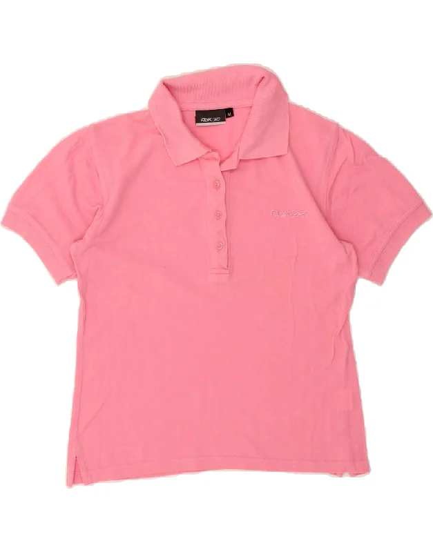 REEBOK Womens Polo Shirt UK 14 Medium Pink Cotton Relaxed Button-Down Short Shirt