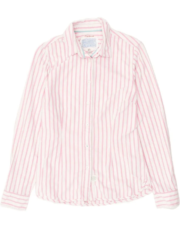 SUPERDRY Womens Shirt UK 8 Small Pink Striped Cotton Soft Flowing Short Shirt