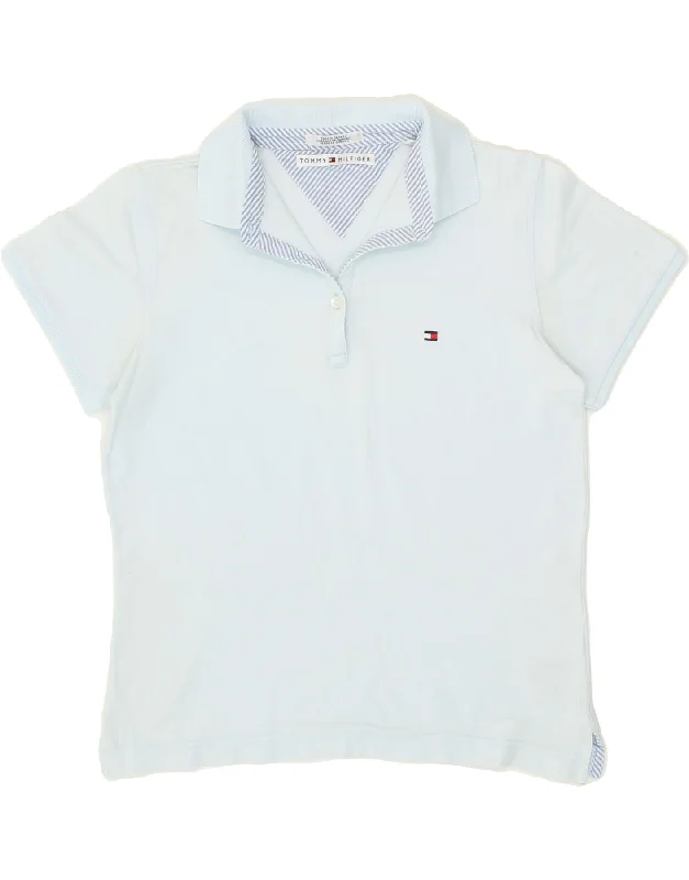 TOMMY HILFIGER Womens Polo Shirt UK 10 Small Blue Cotton Casual Ruffle Short Shirt