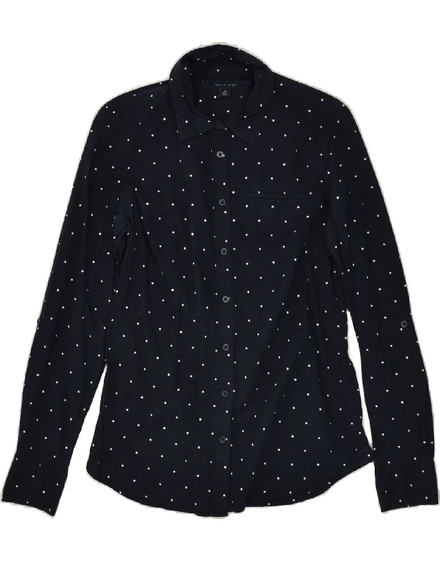 TOMMY HILFIGER Womens Shirt UK 6 XS Navy Blue Polka Dot Cotton Classic V-Neck Short Shirt