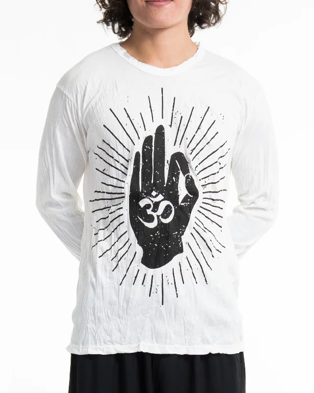 Unisex Hand of Om Long Sleeve Shirt in White Classic Short Sleeve Blouse